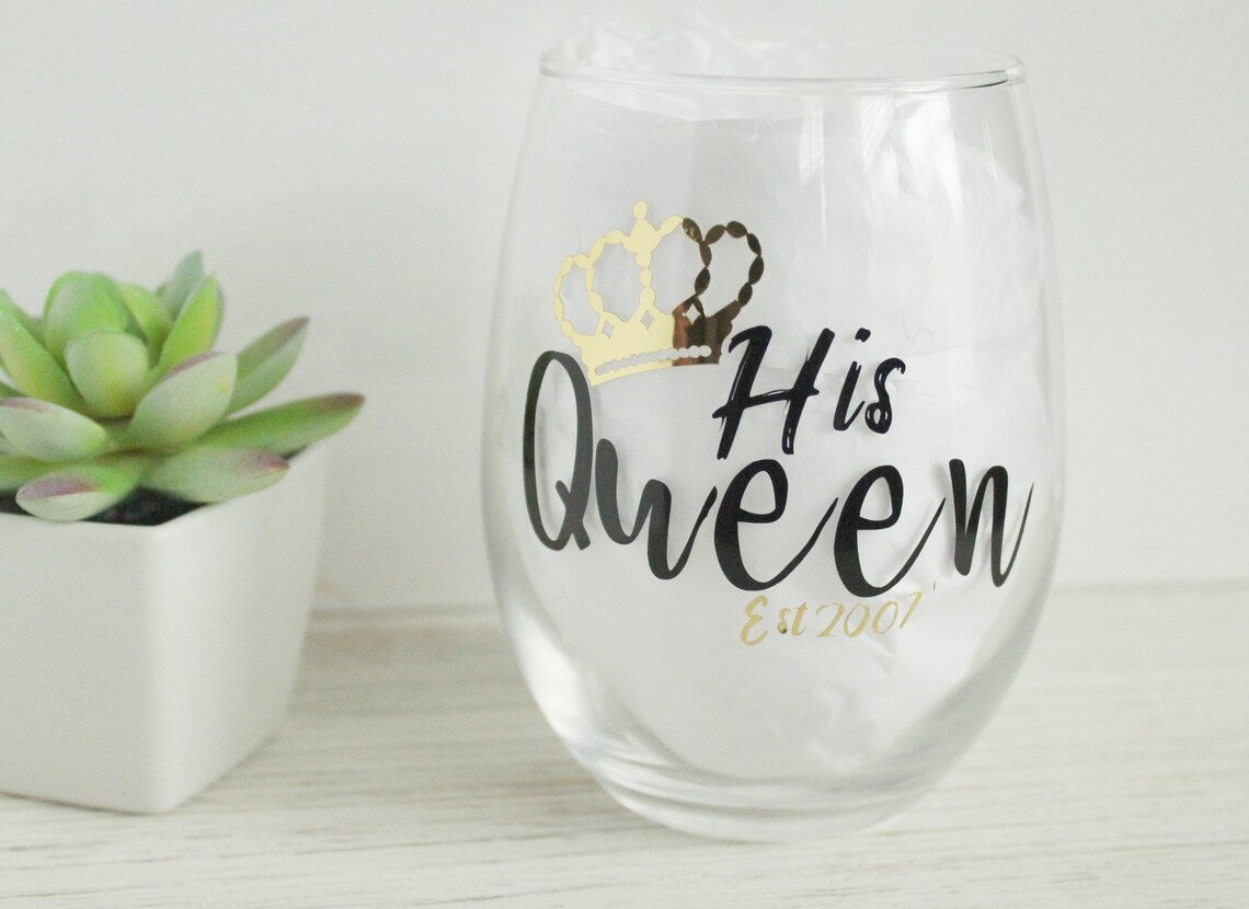 His Queen and Her King Stemless Wine Glass Set