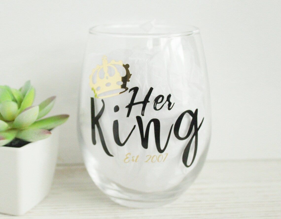 His Queen and Her King Stemless Wine Glass Set