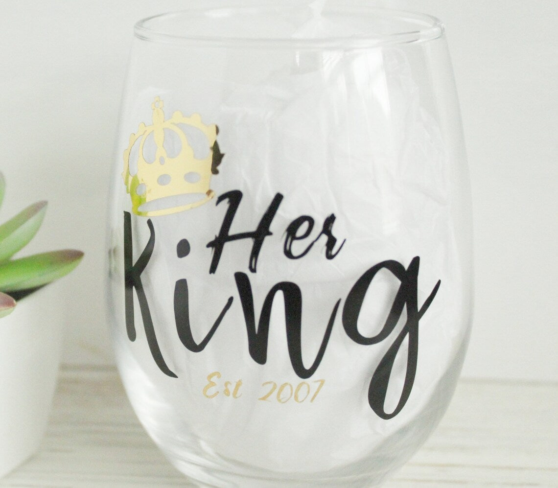 His Queen and Her King Stemless Wine Glass Set