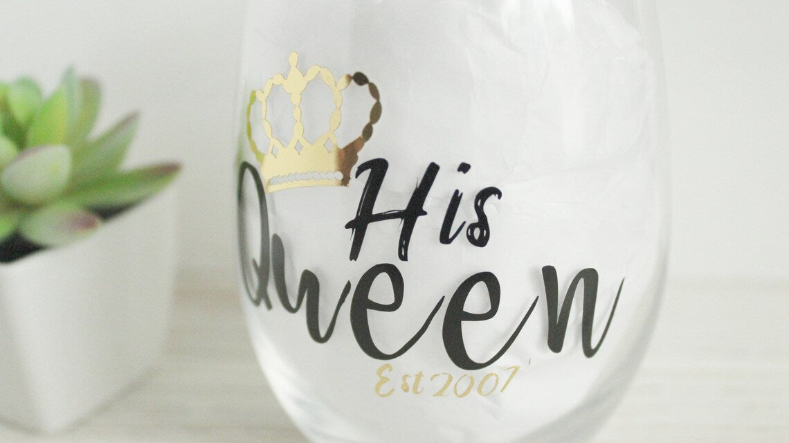 His Queen and Her King Stemless Wine Glass Set