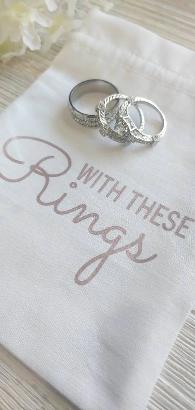 Personalized Wedding Ring Bag White