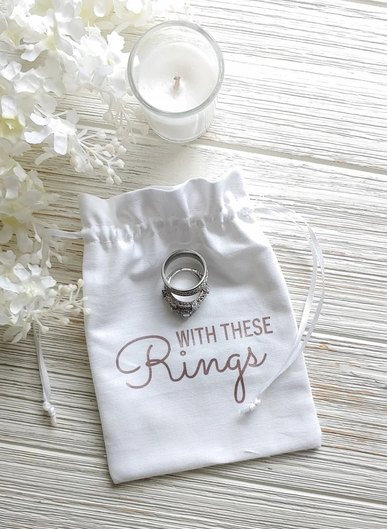 Personalized Wedding Ring Bag White