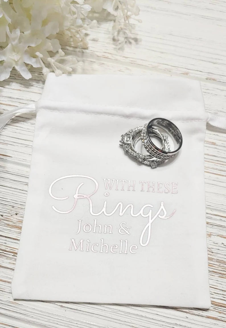 Personalized Wedding Ring Bag White