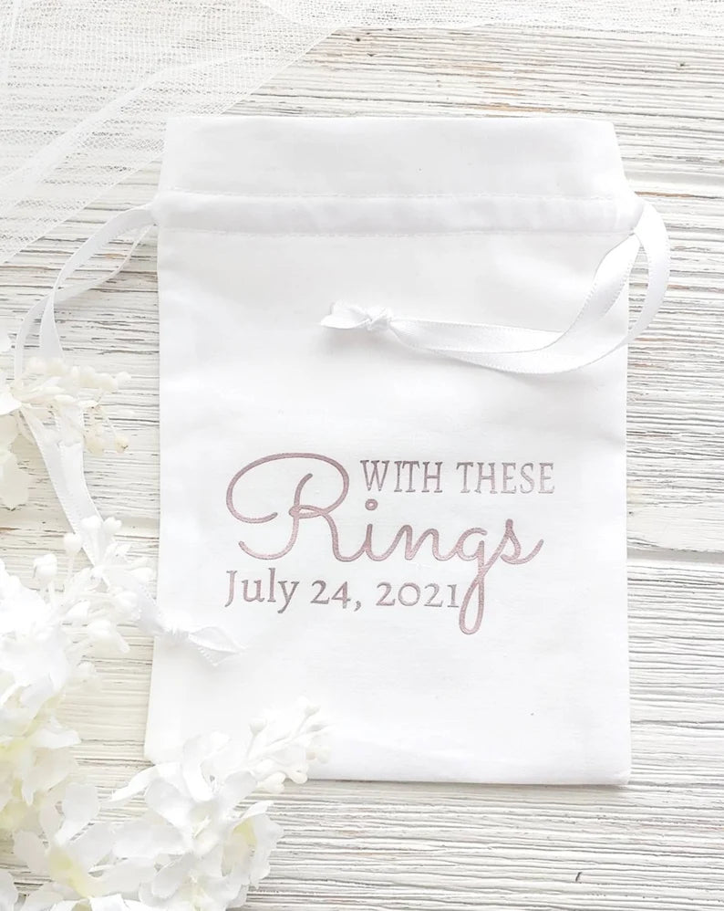 Personalized Wedding Ring Bag White